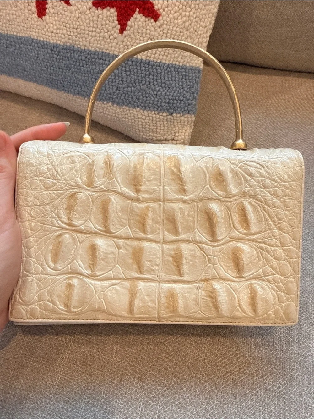 Vintage Genuine Alligator Box Bag Gold Hardware Crystal Accents